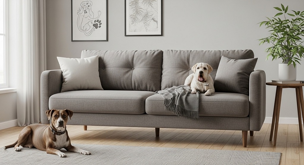Close-up of waterproof upholstery fabric repelling water droplets