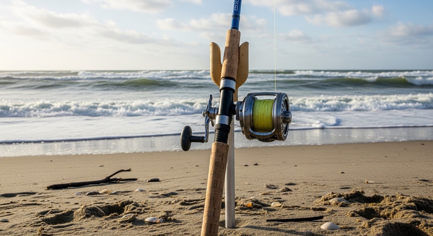 Surf fishing rod used in saltwater conditions
