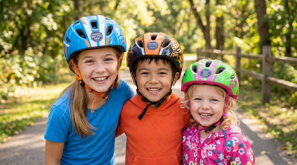 Close-up of an adjustable rear dial on a protective kids multi-sport helmet.