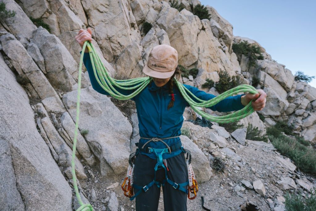 Durable climbing rope attached to outdoor playground structure