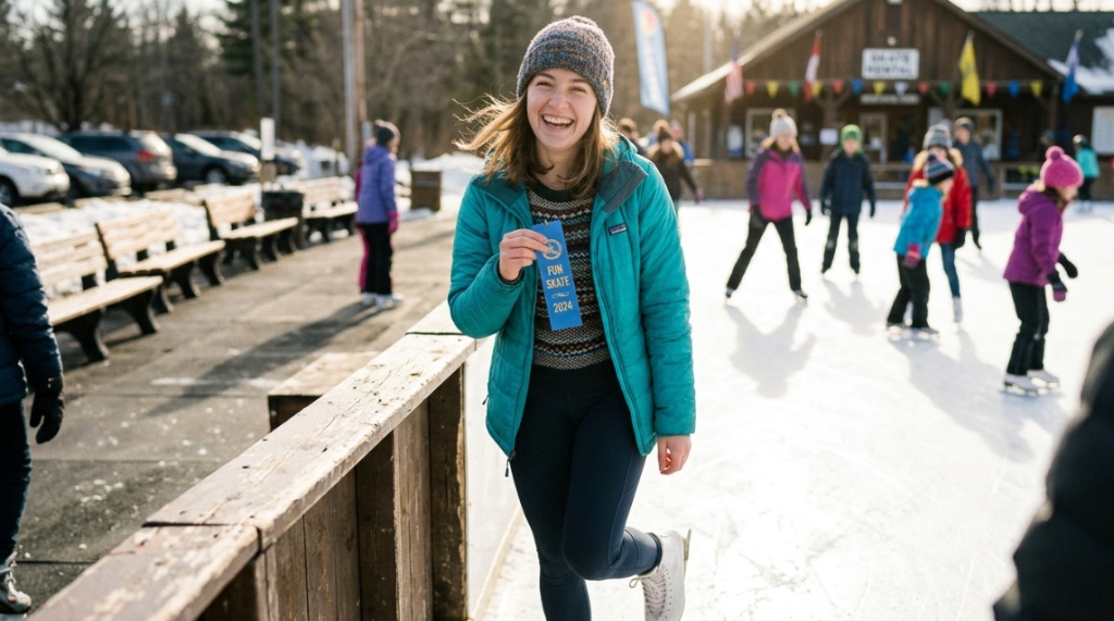 Young skater proudly holding an inexpensive prize ribbon outdoors.
