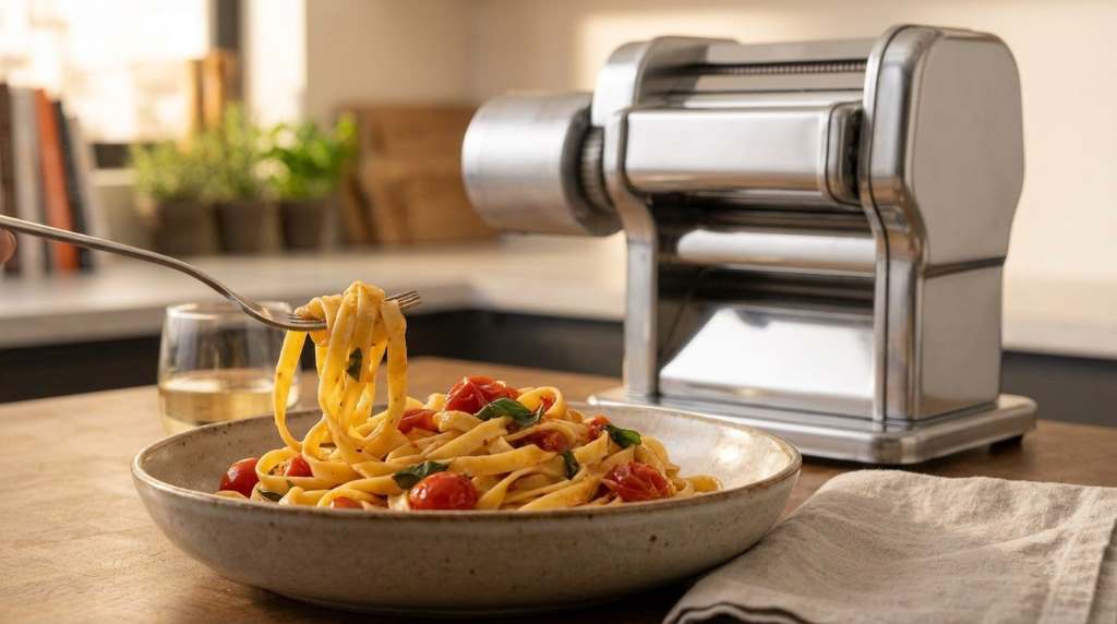 Newhai 550W stainless steel pasta maker on kitchen counter